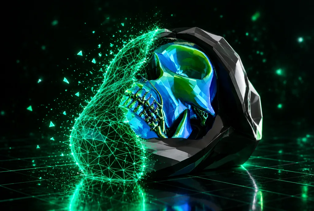 Deko-Totenkopf in Blau-Grün, halb Gittermodell